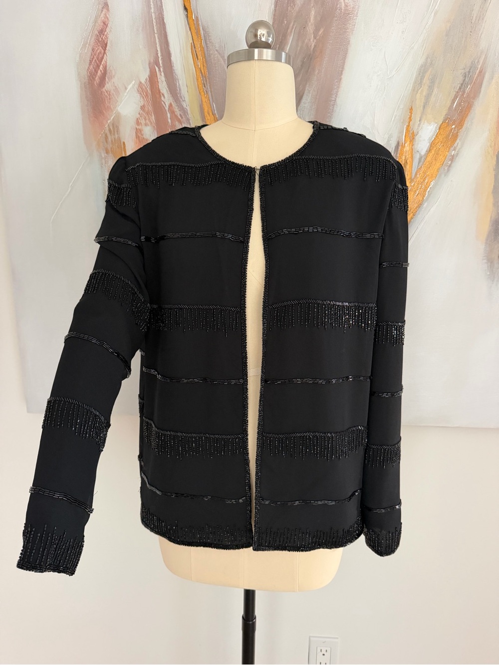 Black Beaded Open-Front Blazer